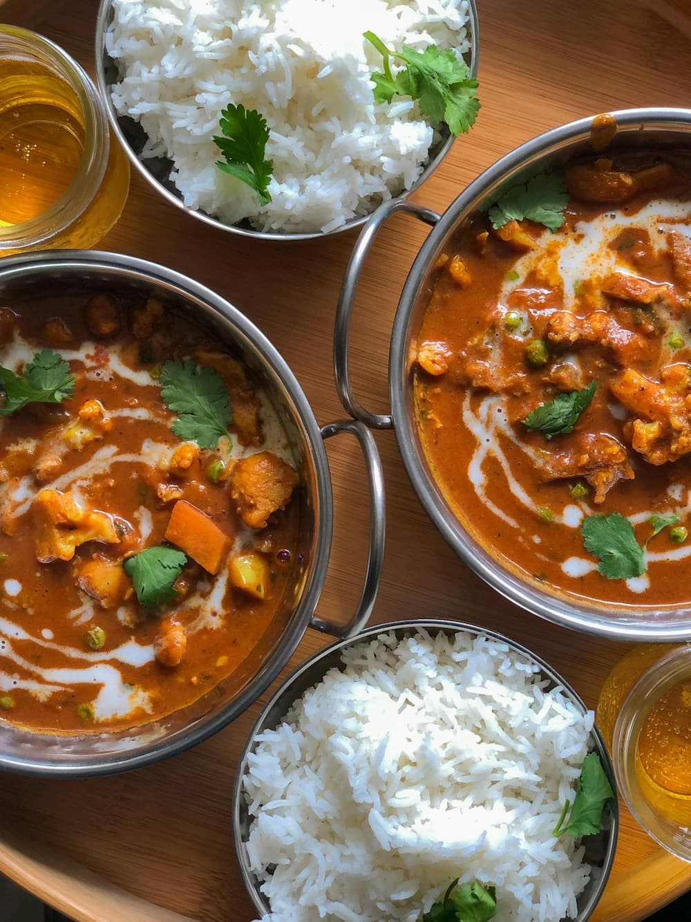 Chicken curry in a steel bowl